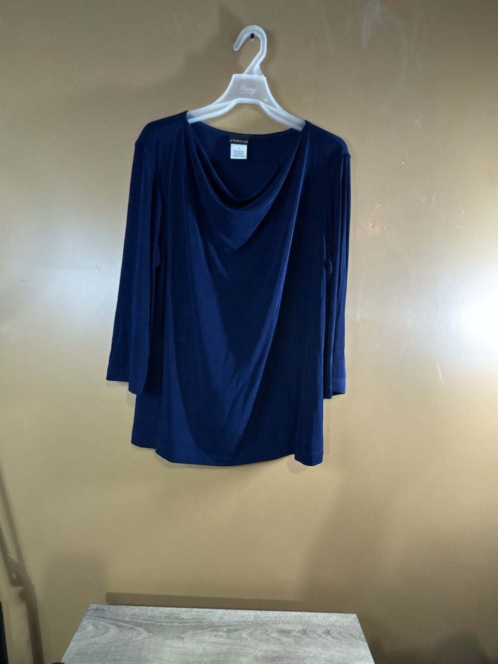 HC1120. Citiknit Women's Blue Acetate Spandex Cowl Neck Long Sleeve Top Size L